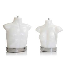 A pair of moulded torso table lamps,