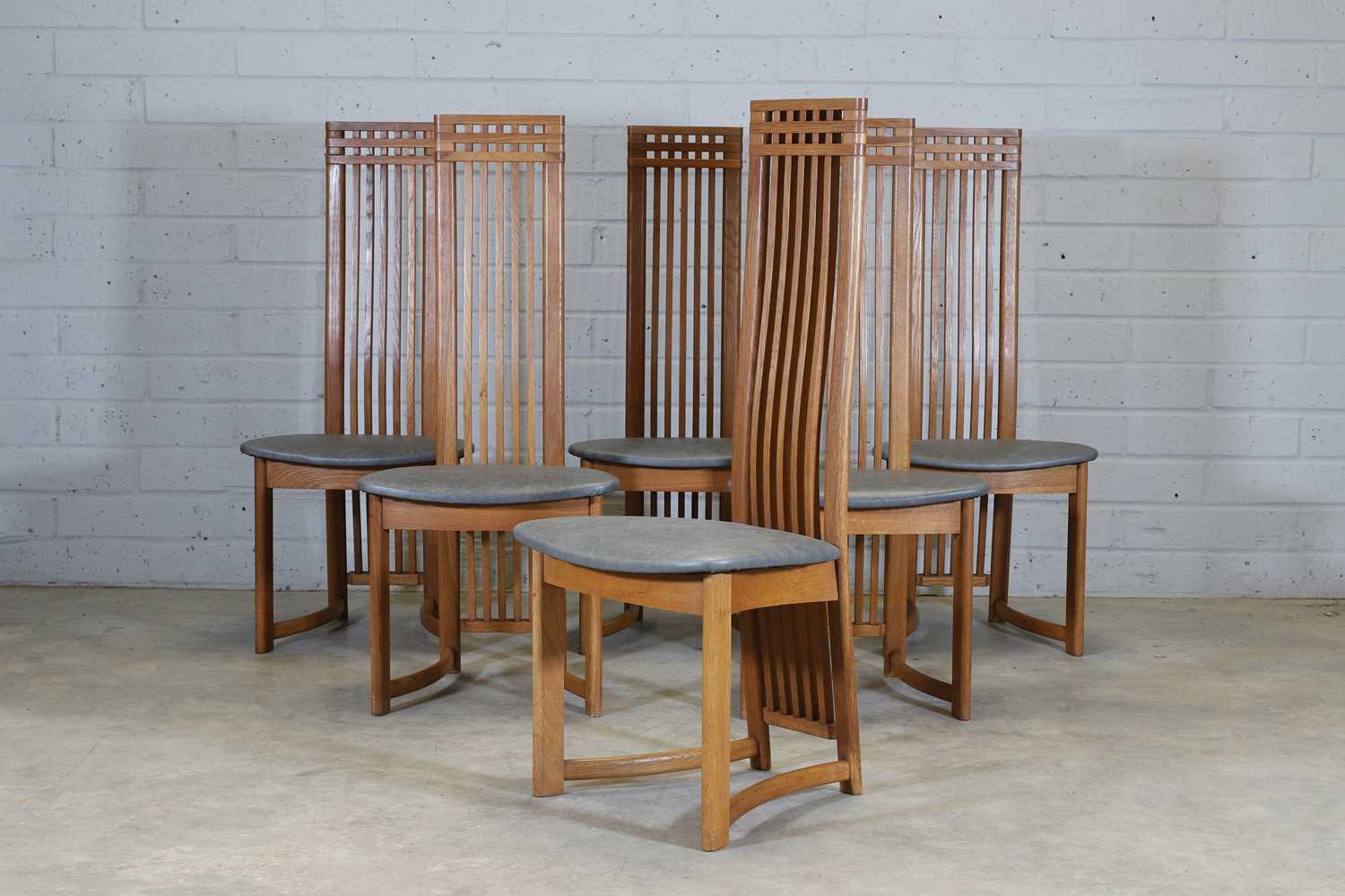 A set of six Danish post-modernist oak dining chairs,