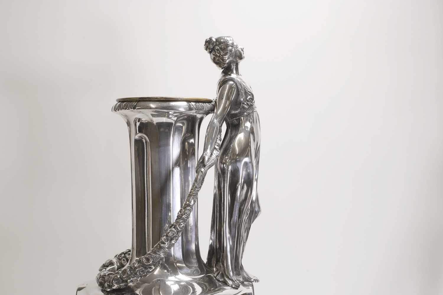 A German Jugendstil silver-plated vase, - Bild 6 aus 9