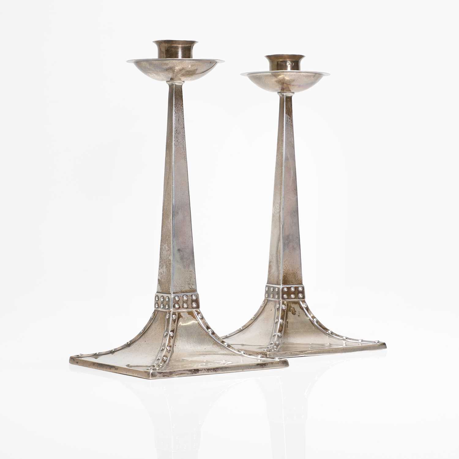 A pair of Arts and Crafts silver candlesticks, - Image 2 of 7