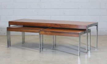 § A Merrow Associates rosewood and chrome nest of tables,