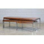§ A Merrow Associates rosewood and chrome nest of tables,