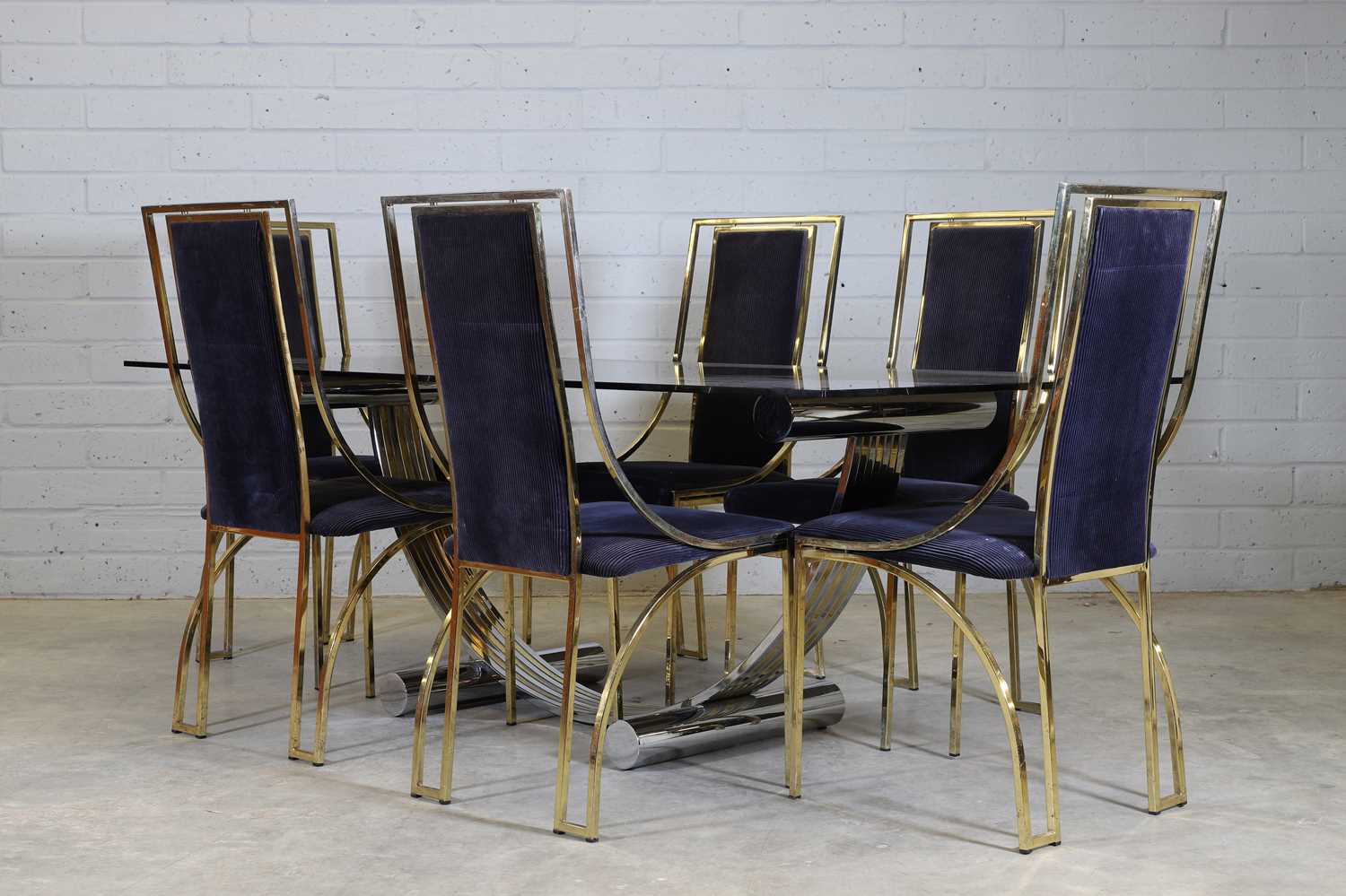 An Italian chrome and gilt-brass dining suite,
