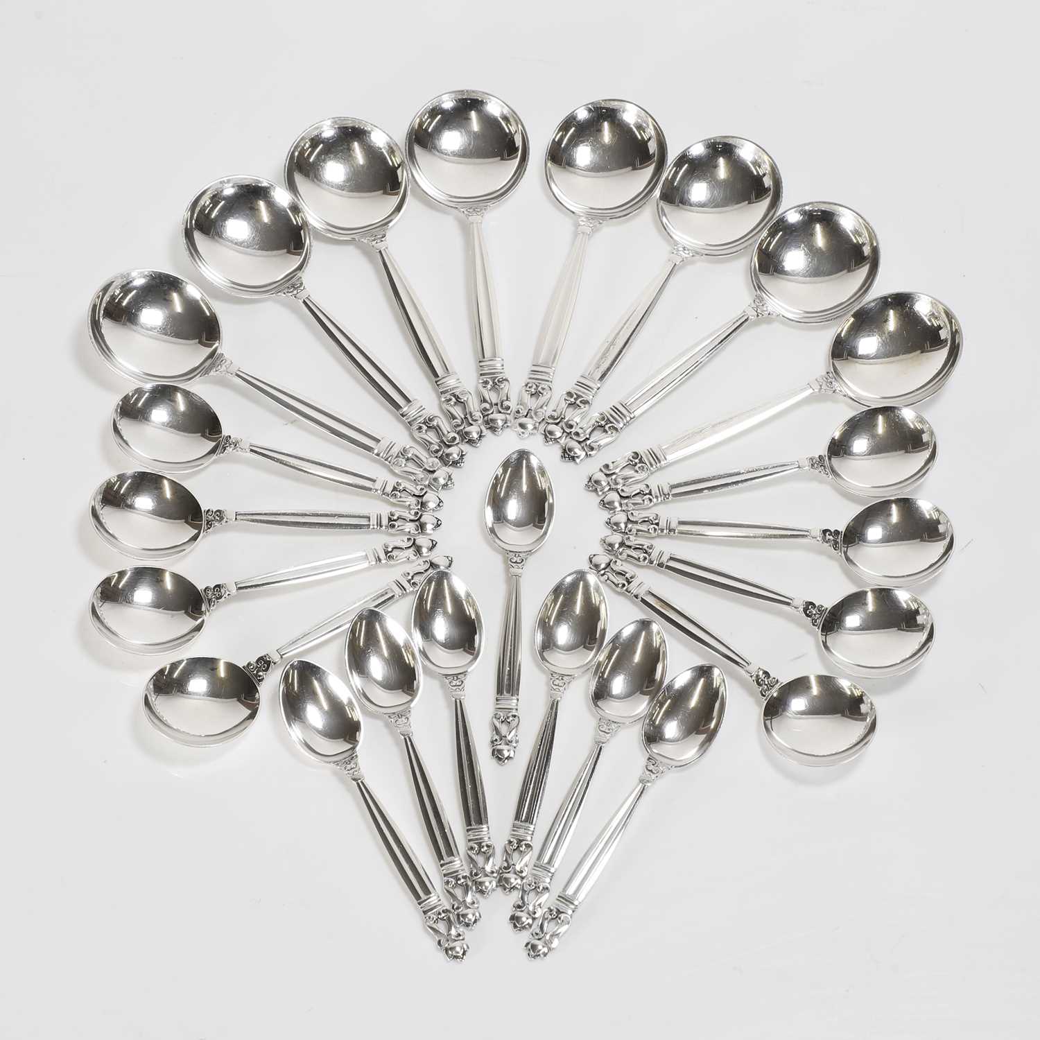 A Georg Jensen sterling silver 'Acorn' pattern part canteen, - Image 3 of 4