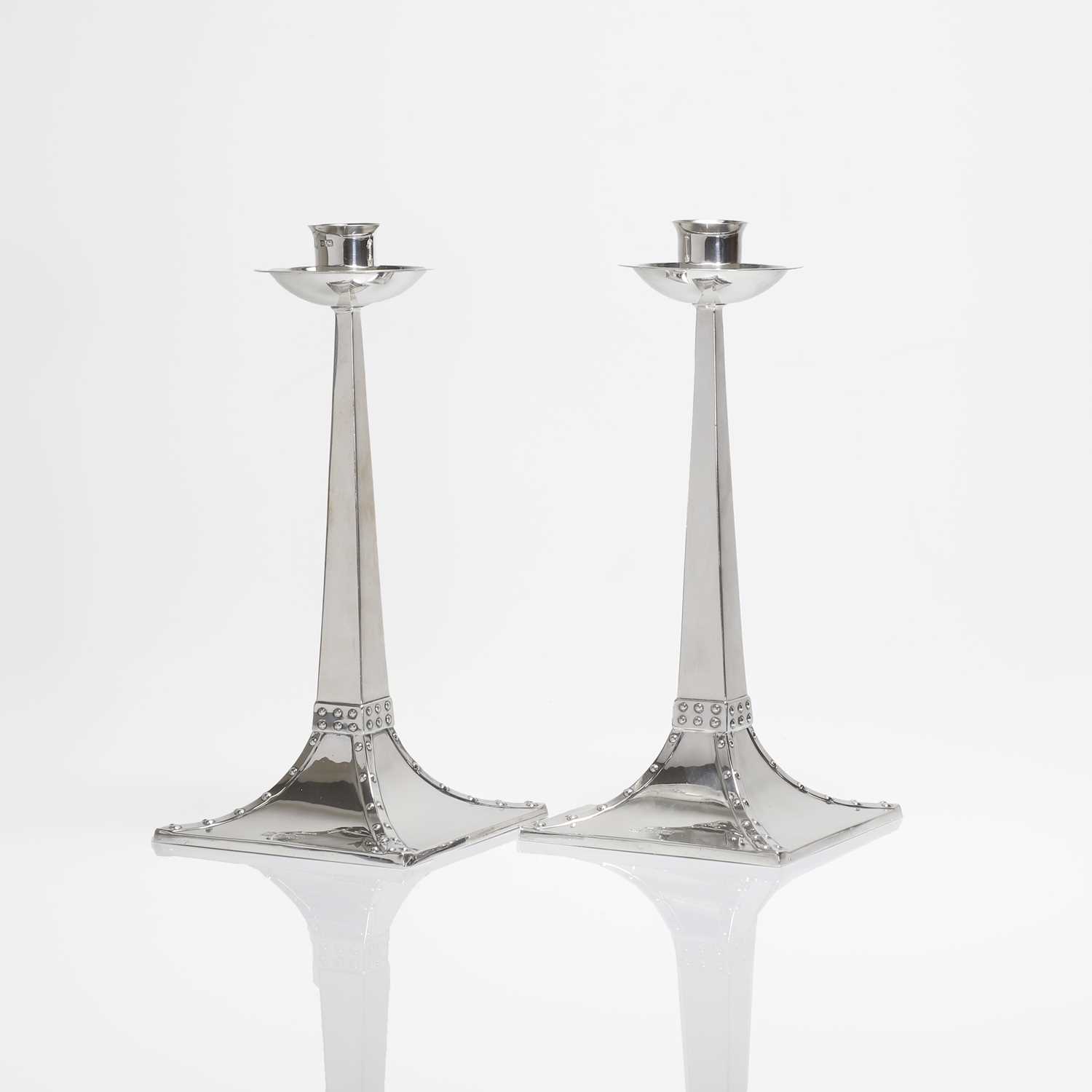 A pair of Arts and Crafts silver candlesticks, - Image 2 of 6