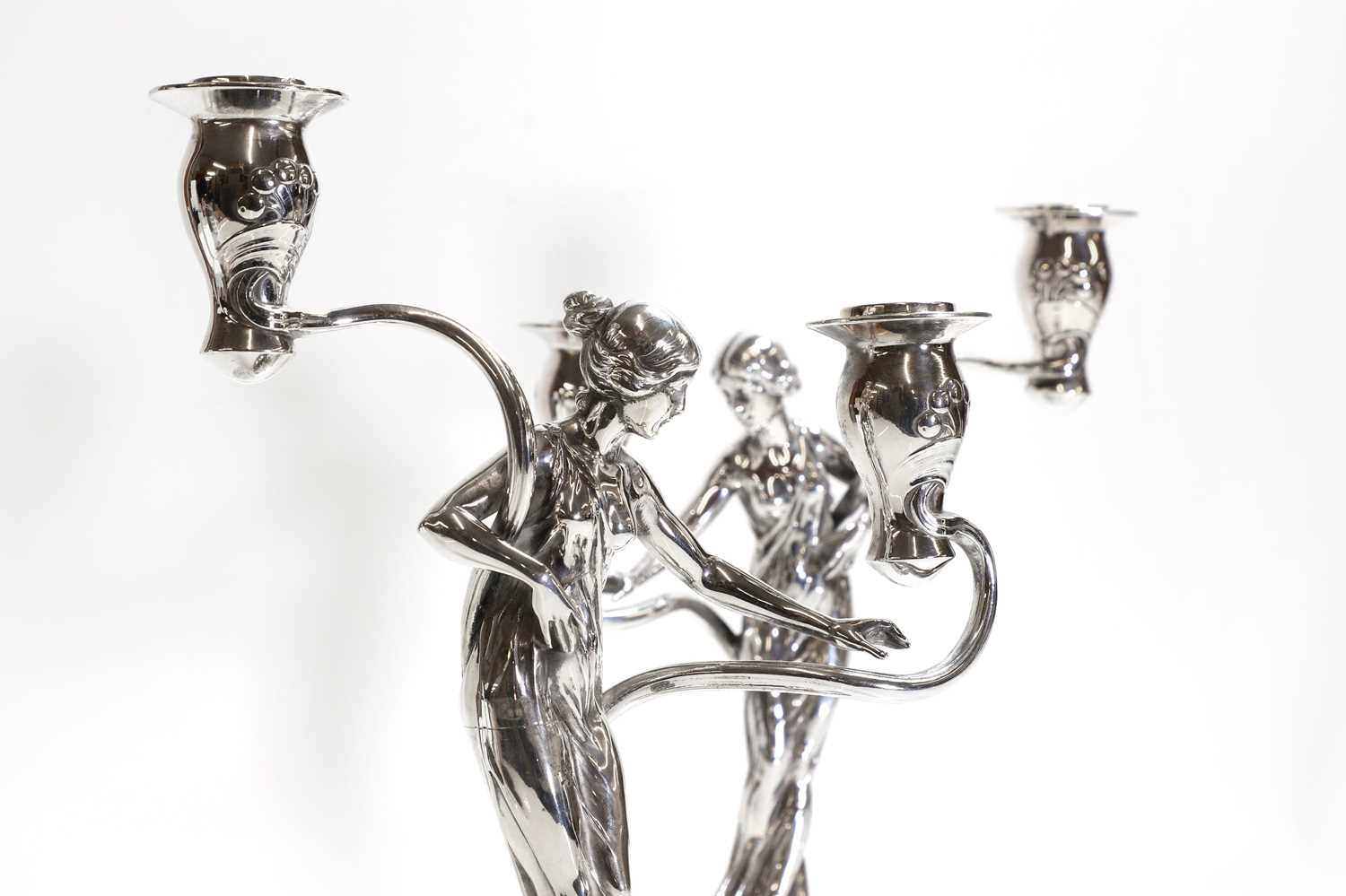 A pair of German Art Nouveau silvered-pewter candelabra, - Image 4 of 11