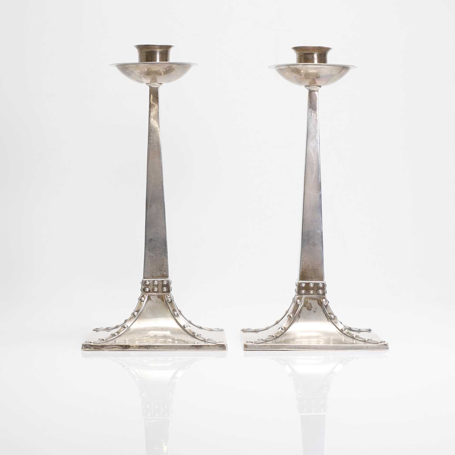 A pair of Arts and Crafts silver candlesticks, - Image 4 of 7