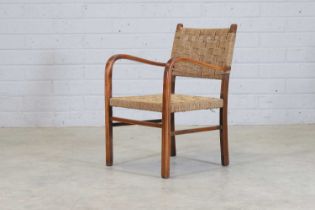 A Swedish stained beech bentwood armchair,