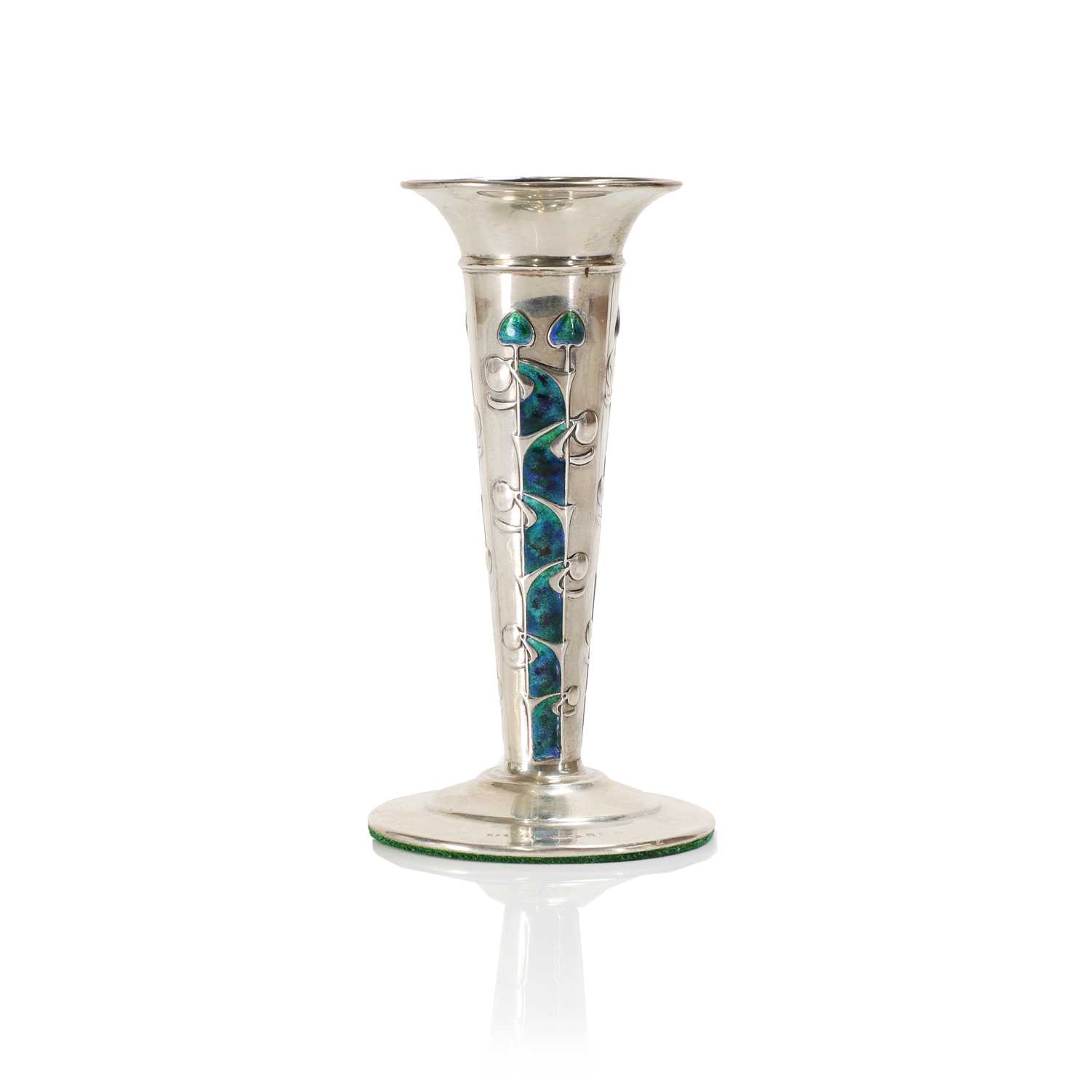 A 'Cymric' silver and enamel spill vase,