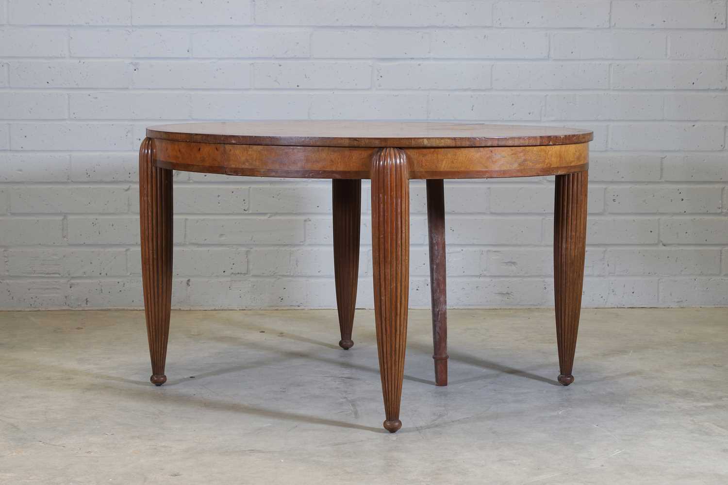 A French Art Deco walnut and mahogany dining table, - Image 2 of 10