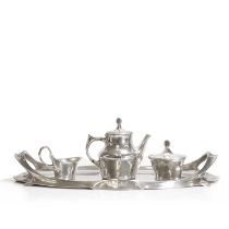 A German 'Model No. 4402' polished pewter tea set,