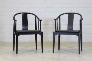 A pair of Danish ebonised 'PP-66' or 'China Chair' ash armchairs,