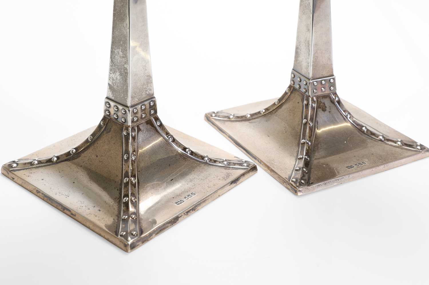 A pair of Arts and Crafts silver candlesticks, - Image 6 of 7