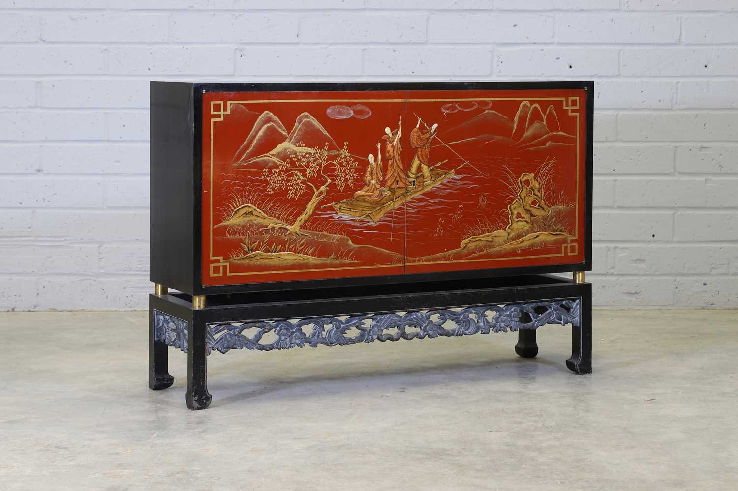 A chinoiserie ebonised and lacquered sideboard, - Image 2 of 8