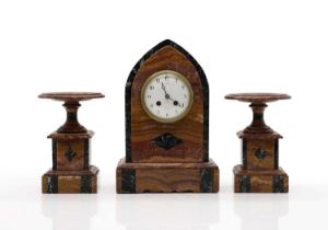 A French marble clock garniture,