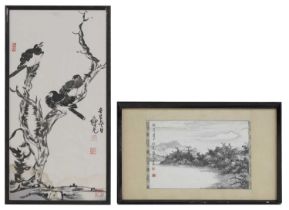 Two Chinese gouache paintings,