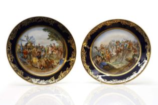 A pair of Sevres style porcelain cabinet plates