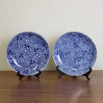 A pair of Chinese blue and white chargers,