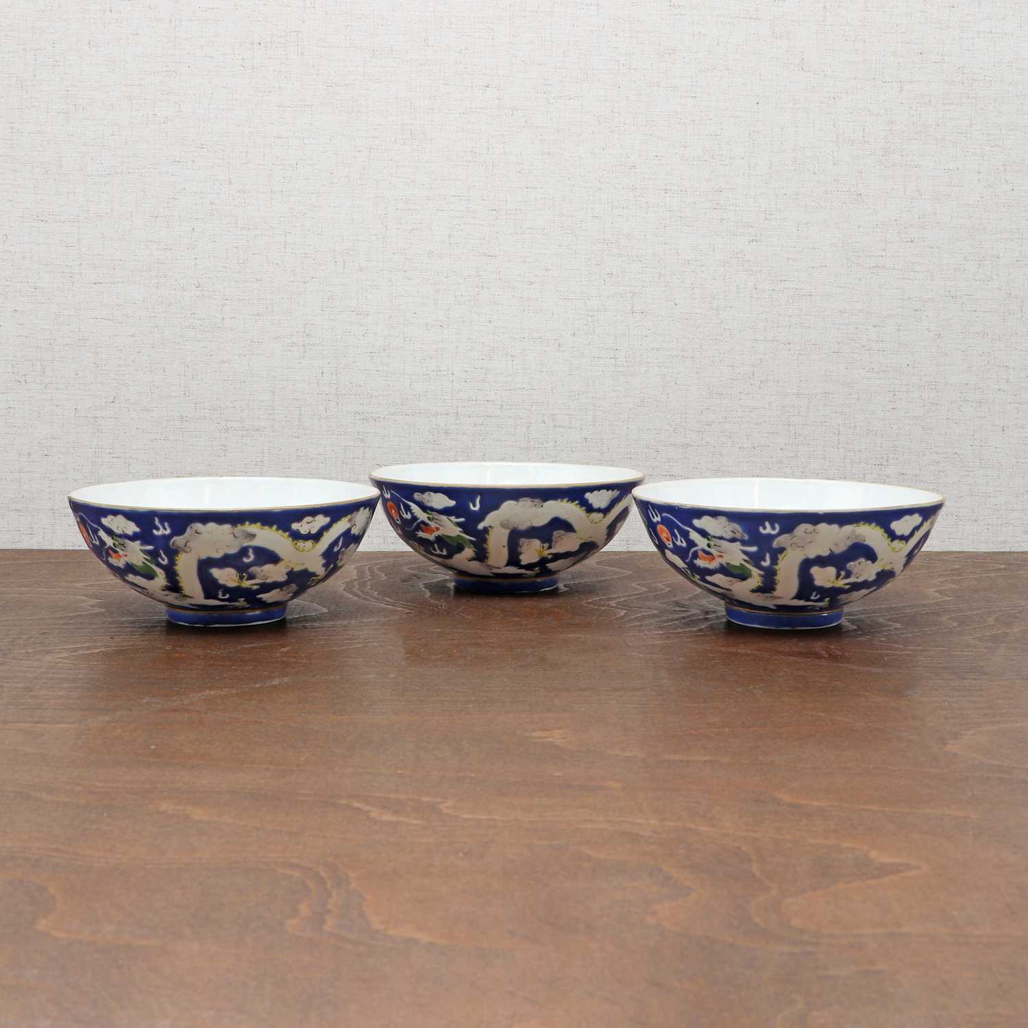 Three Chinese blue-ground white-enamelled bowls, - Bild 2 aus 6