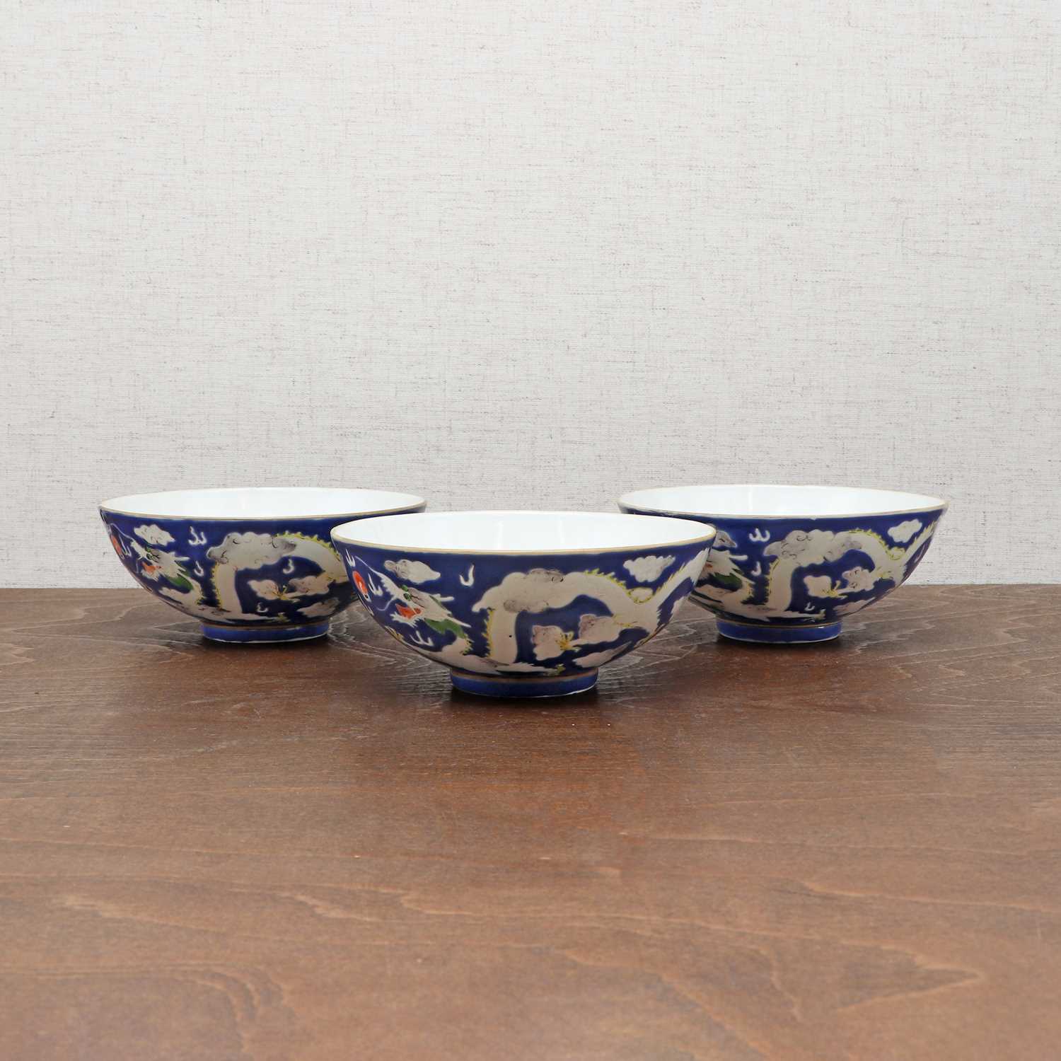 Three Chinese blue-ground white-enamelled bowls, - Bild 4 aus 6