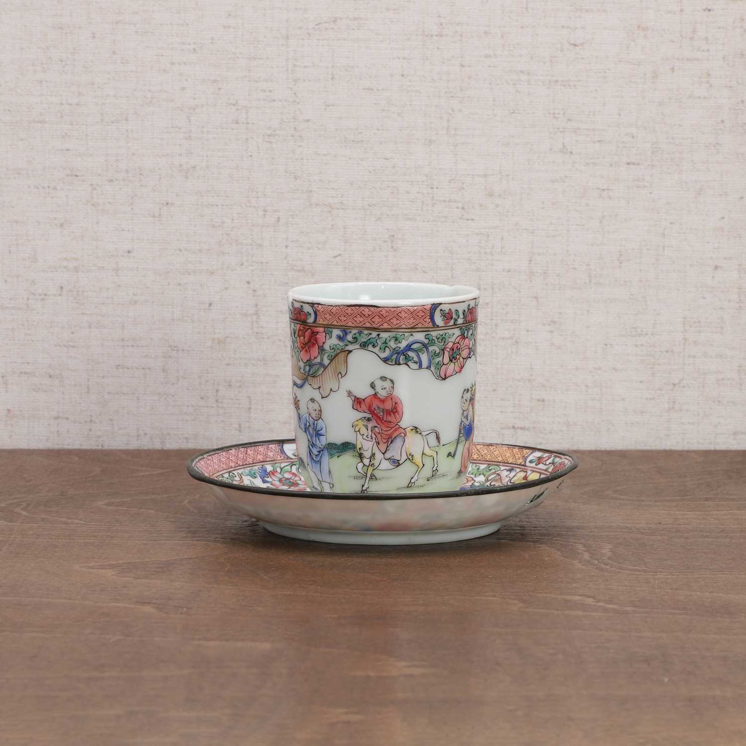 A Chinese export famille rose cup and saucer, - Image 4 of 8