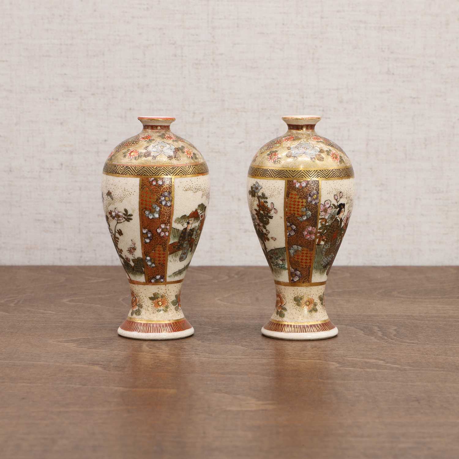 A pair of Japanese Satsuma ware vases, - Image 5 of 9