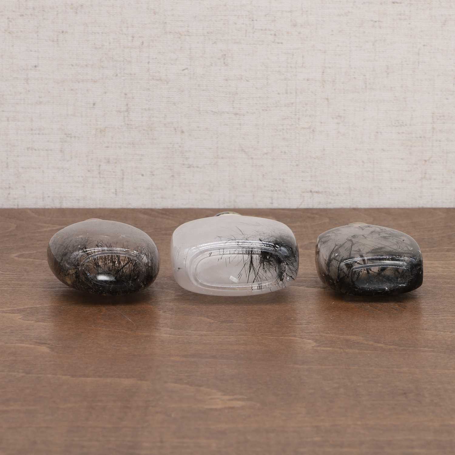 Three Chinese tourmalinated-quartz snuff bottles, - Image 5 of 7