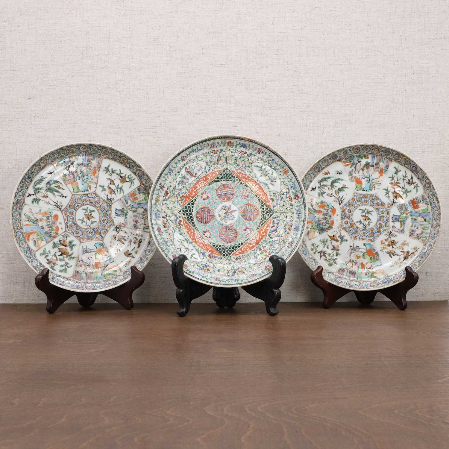 Three Chinese famille rose plates,