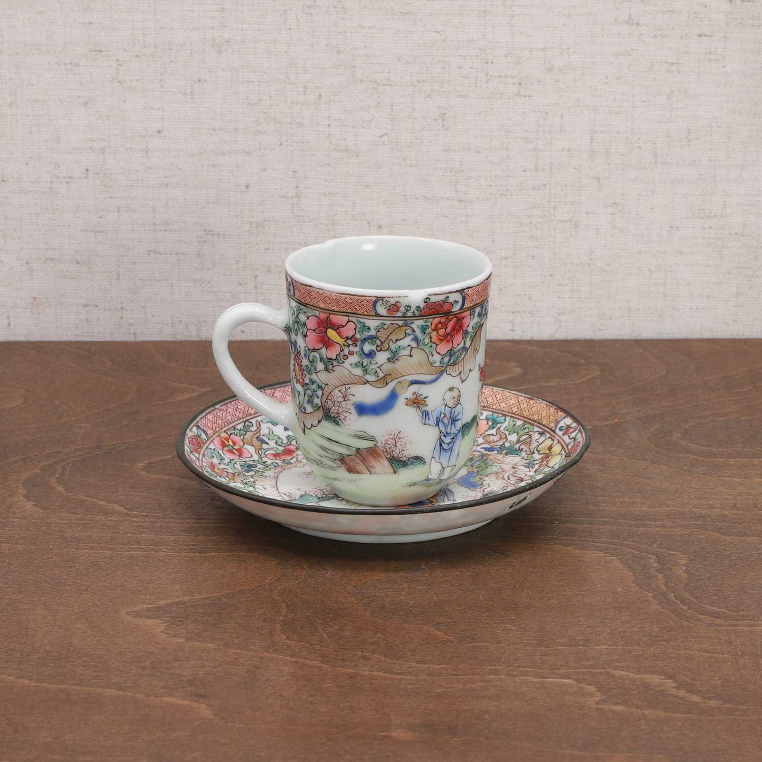 A Chinese export famille rose cup and saucer, - Image 5 of 8