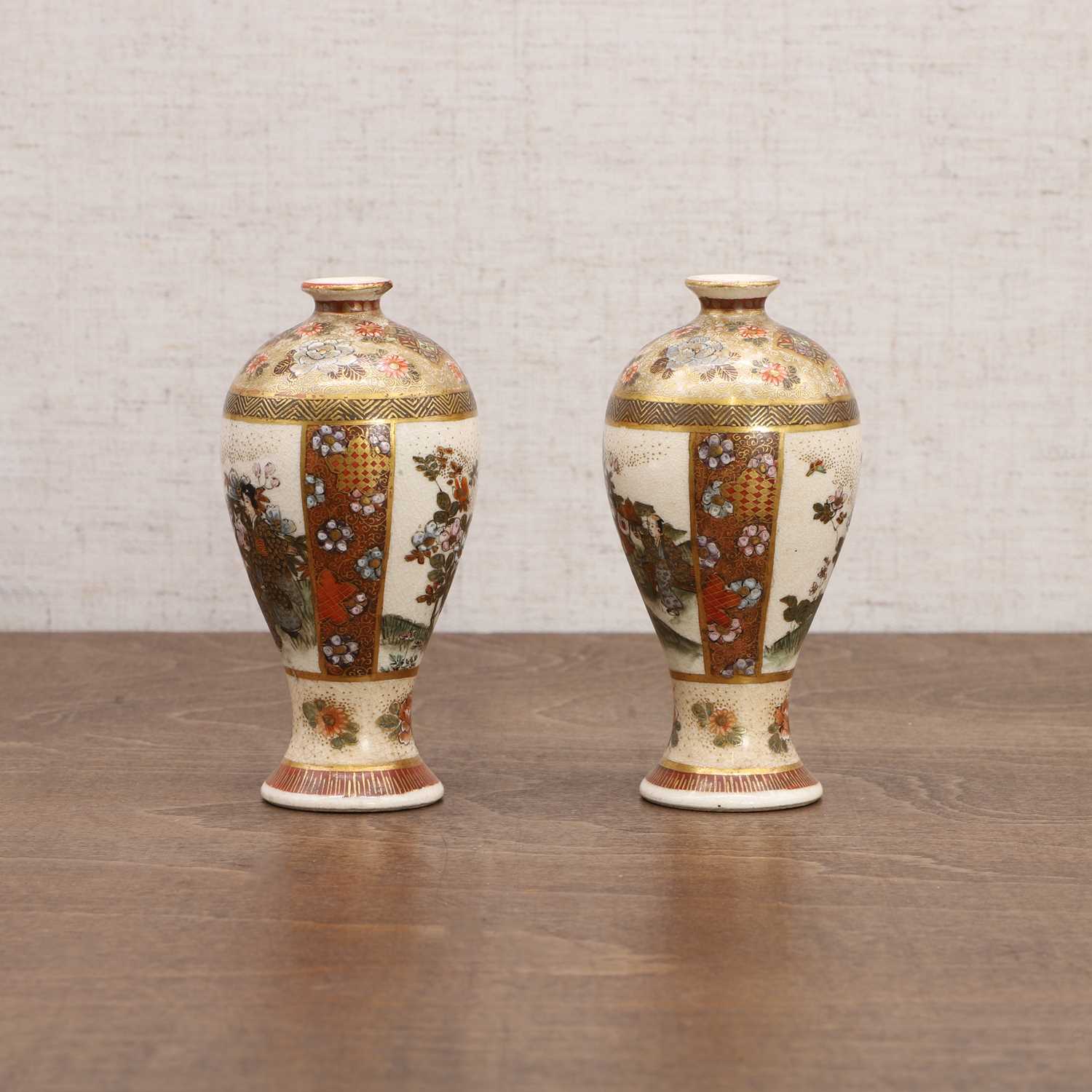 A pair of Japanese Satsuma ware vases, - Image 4 of 9