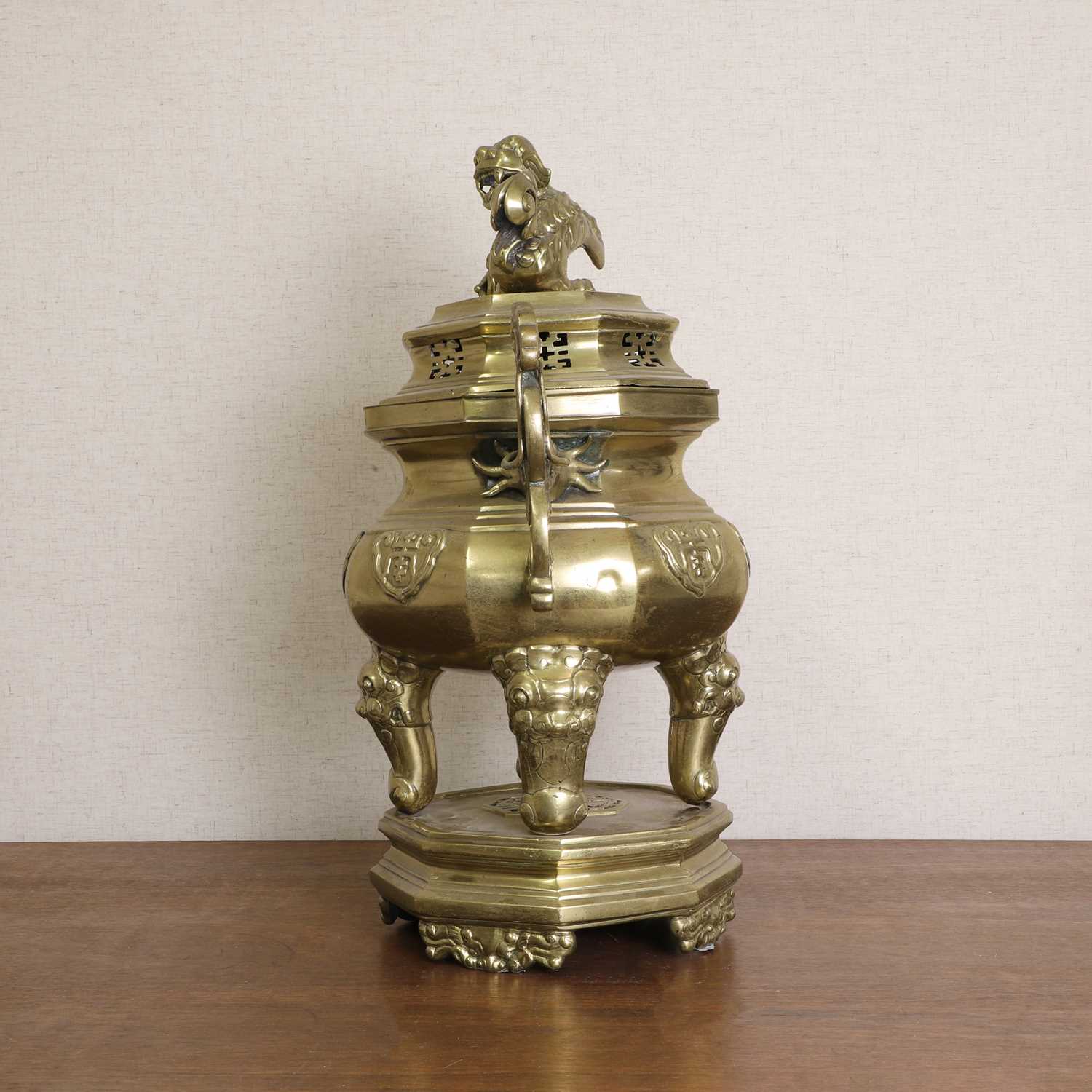 A Chinese brass incense burner, - Image 5 of 8