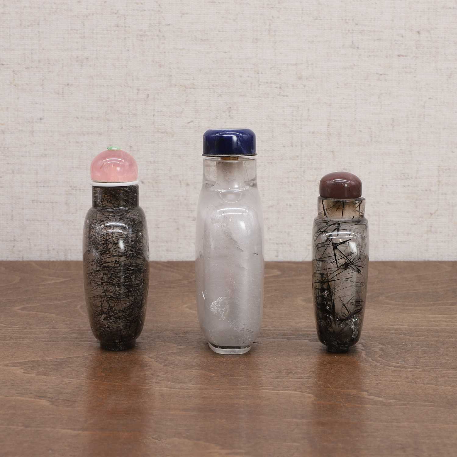 Three Chinese tourmalinated-quartz snuff bottles, - Image 2 of 7