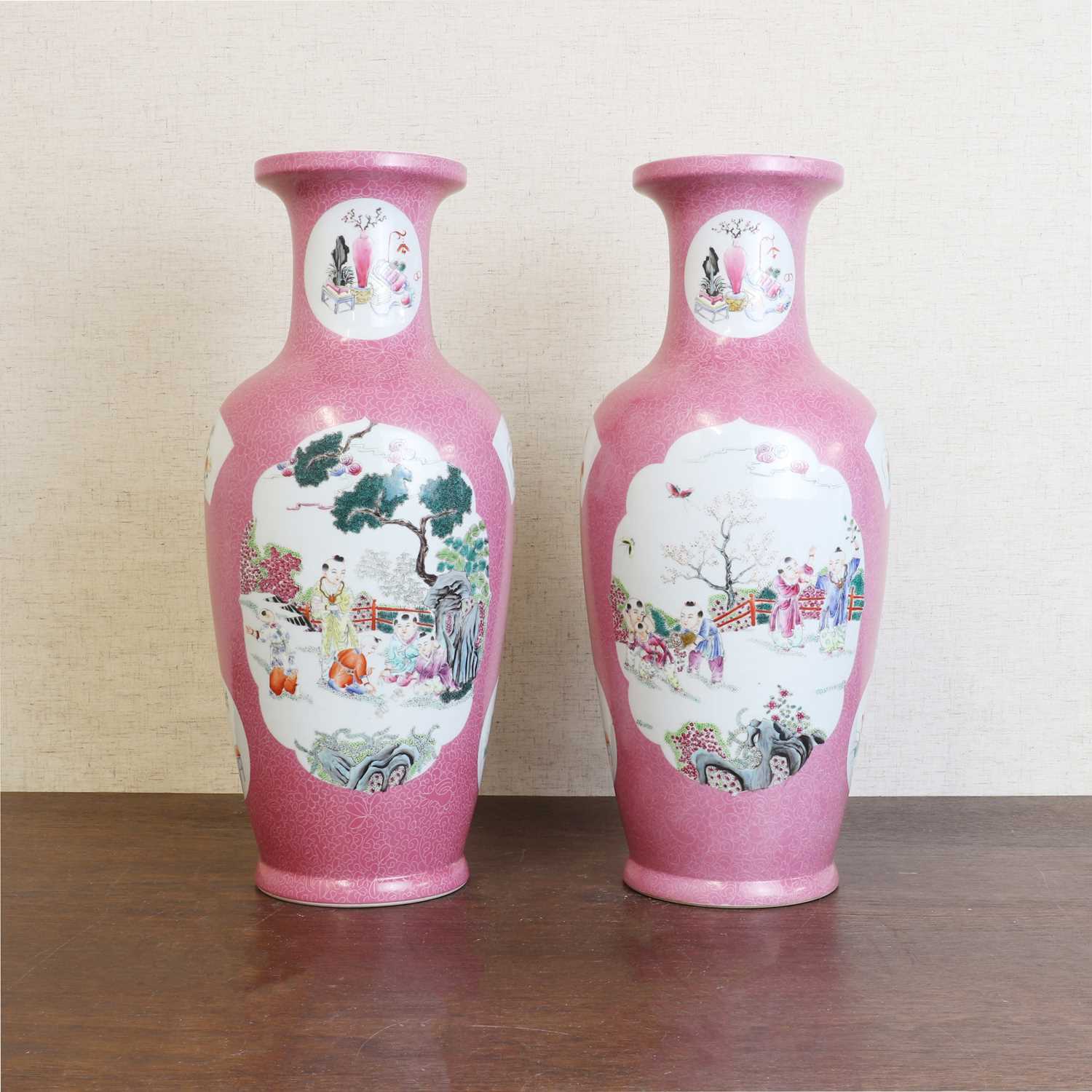 A pair of Chinese famille rose vases,