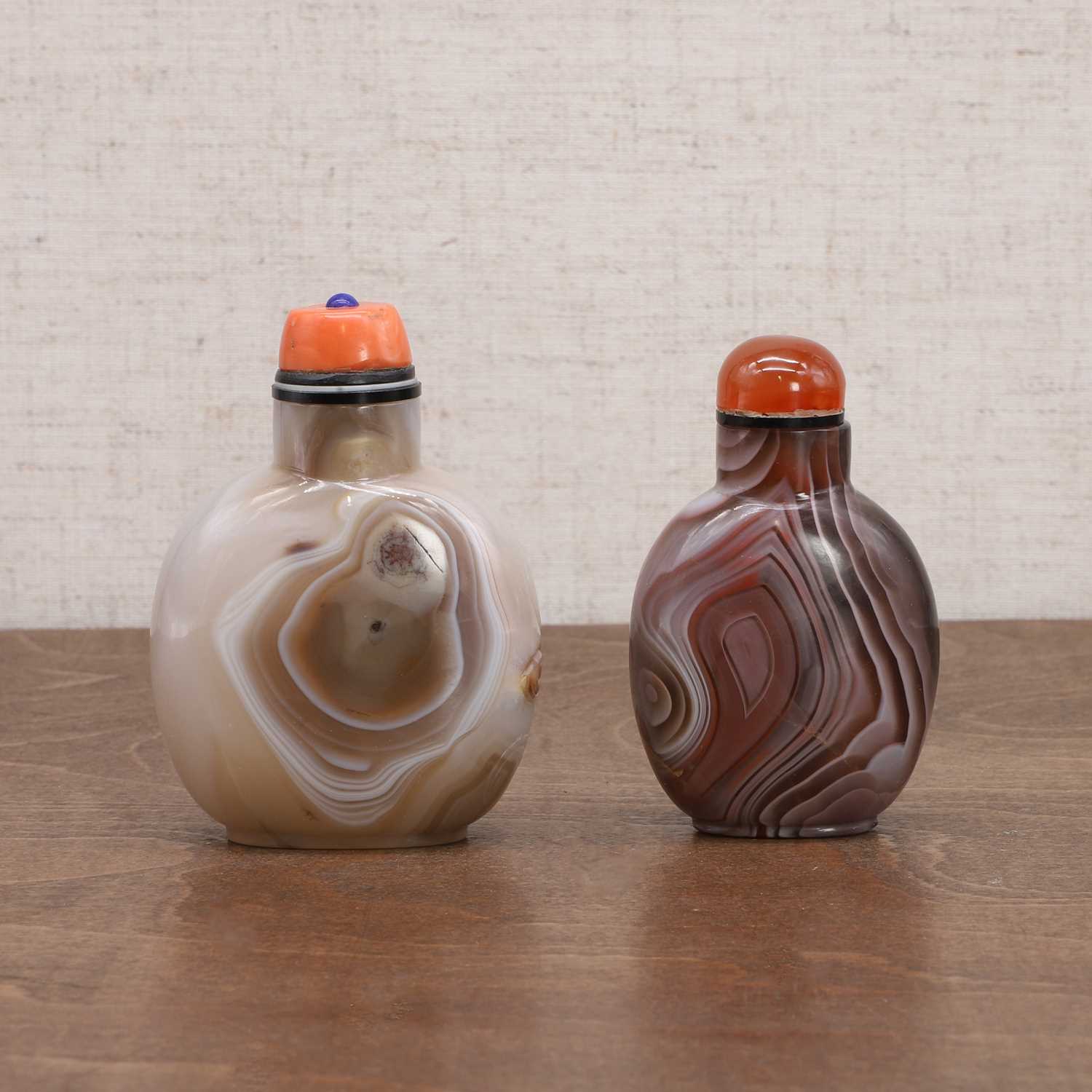 Two Chinese agate snuff bottles,