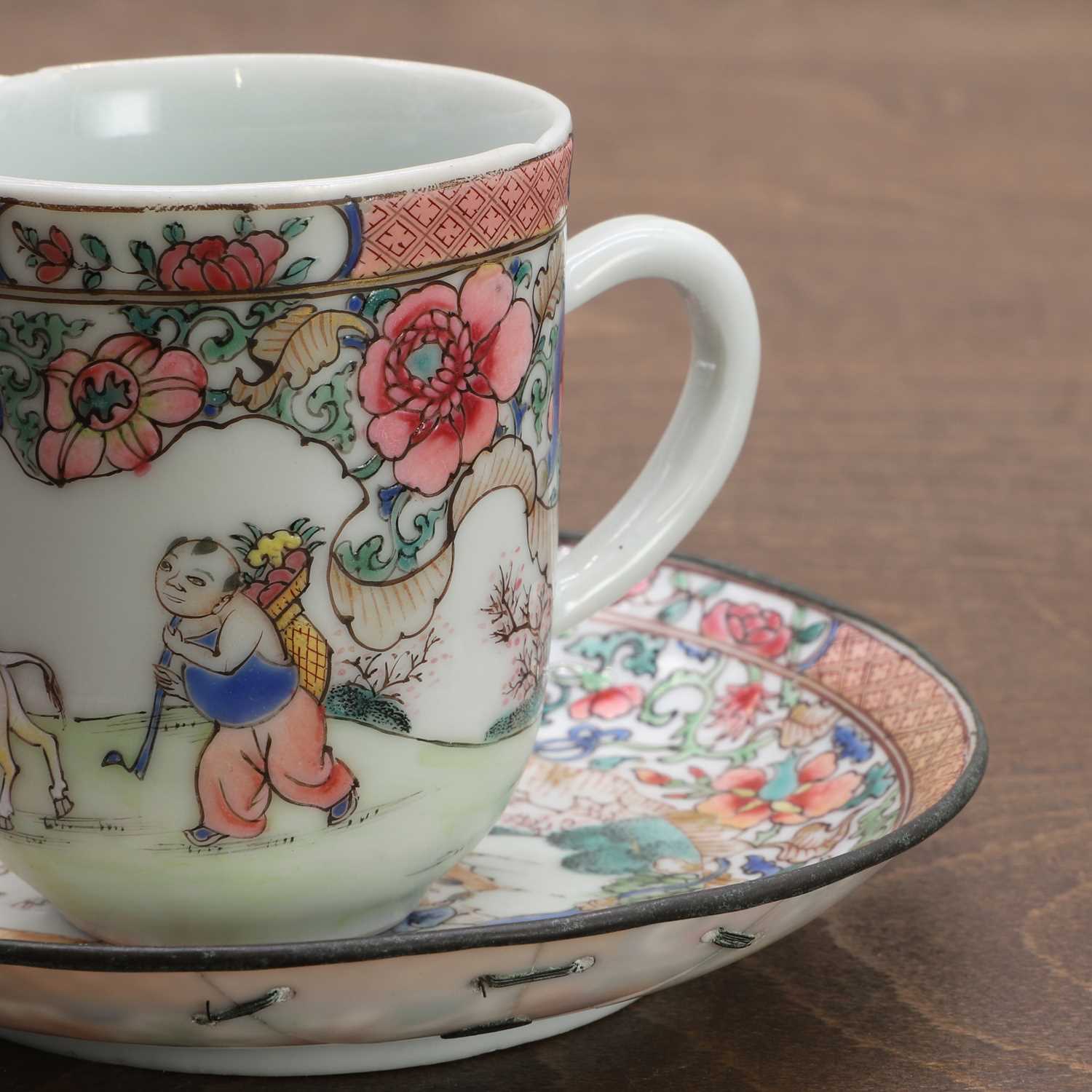 A Chinese export famille rose cup and saucer, - Image 7 of 8
