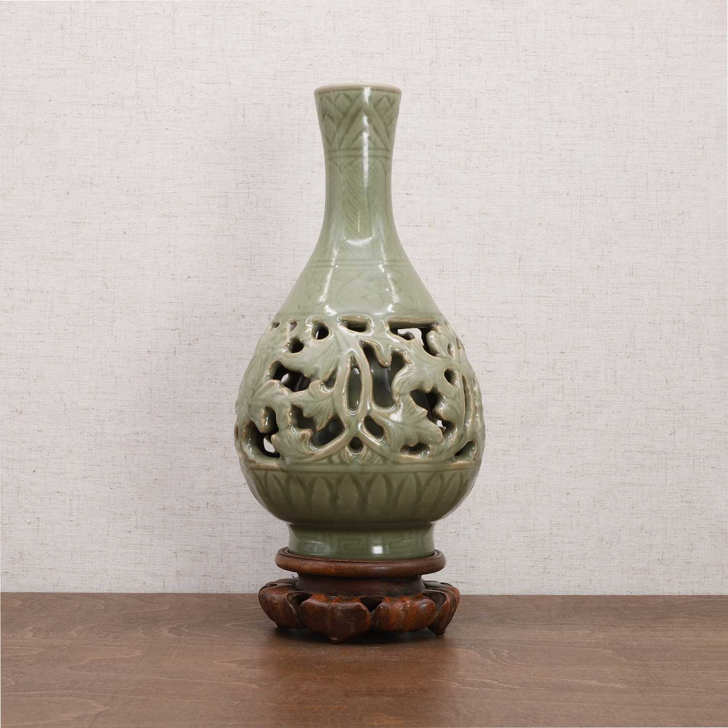 A Chinese reticulated Longquan yuhuchun vase, - Image 2 of 11
