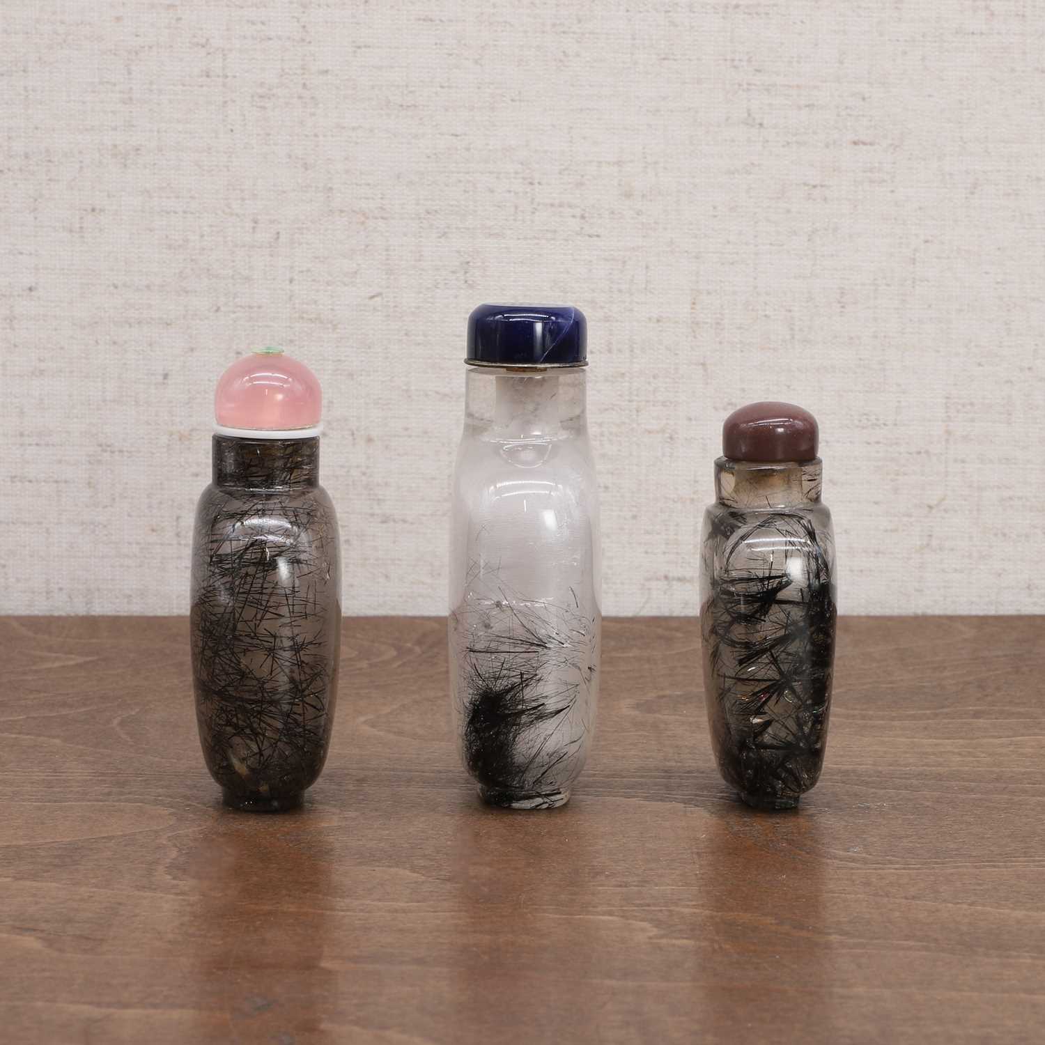 Three Chinese tourmalinated-quartz snuff bottles, - Image 4 of 7