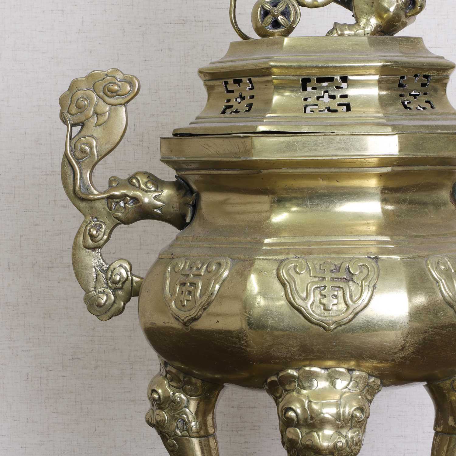 A Chinese brass incense burner, - Image 4 of 8