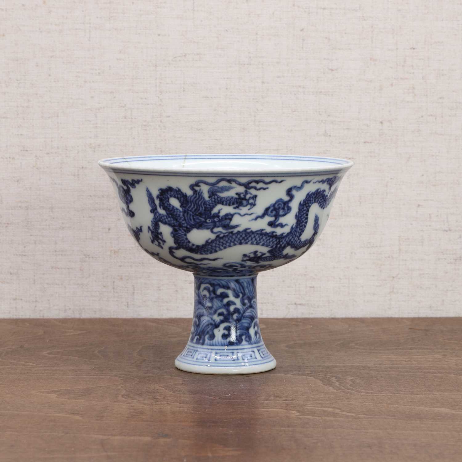 A Chinese blue and white stem bowl,