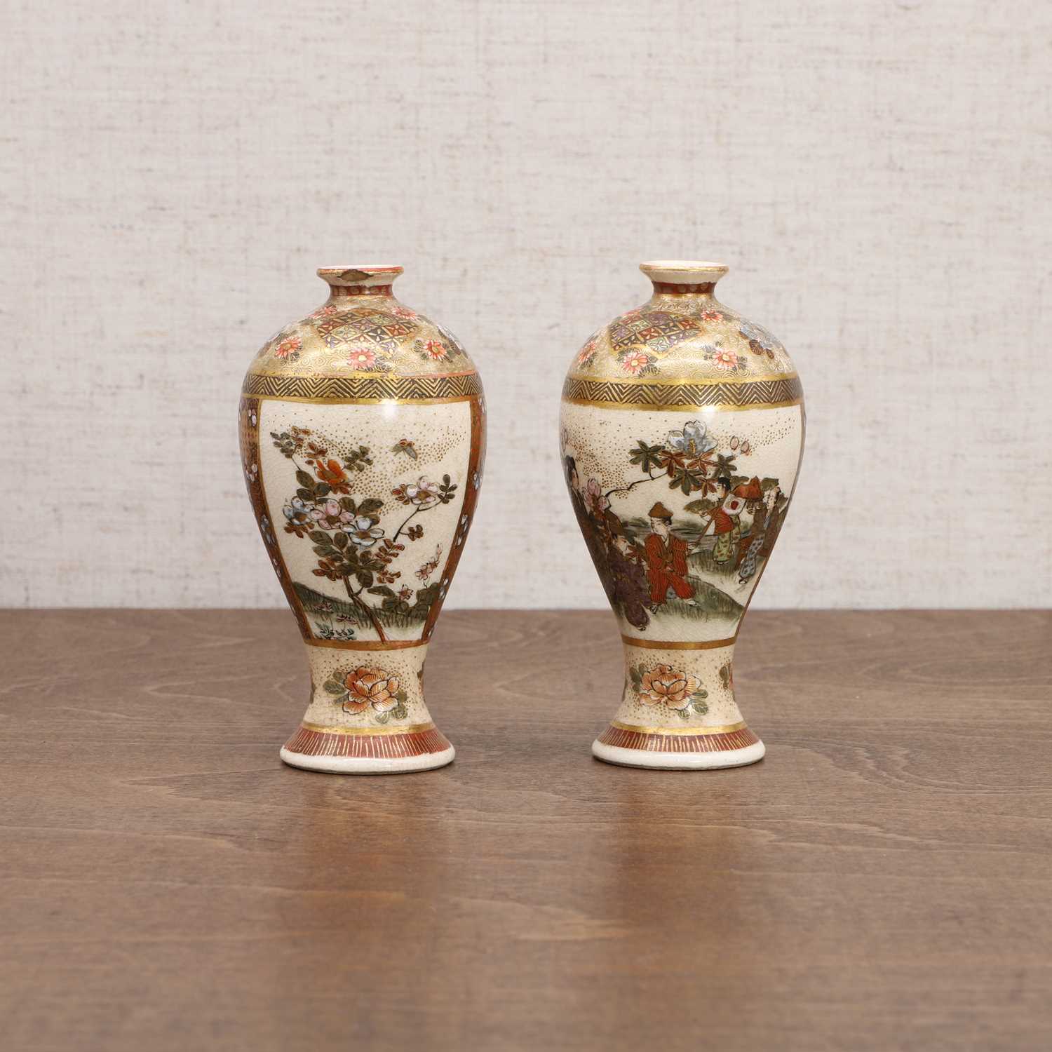 A pair of Japanese Satsuma ware vases, - Image 3 of 9