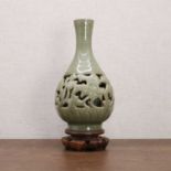 A Chinese reticulated Longquan yuhuchun vase,
