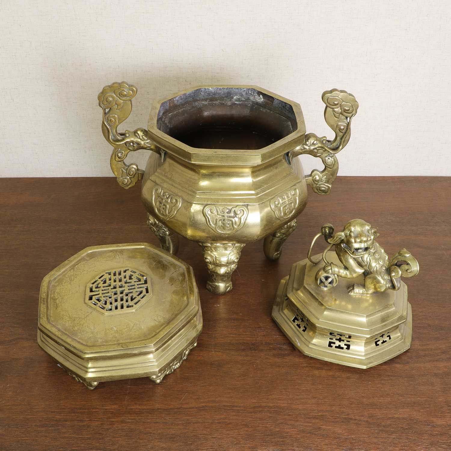 A Chinese brass incense burner, - Image 6 of 8