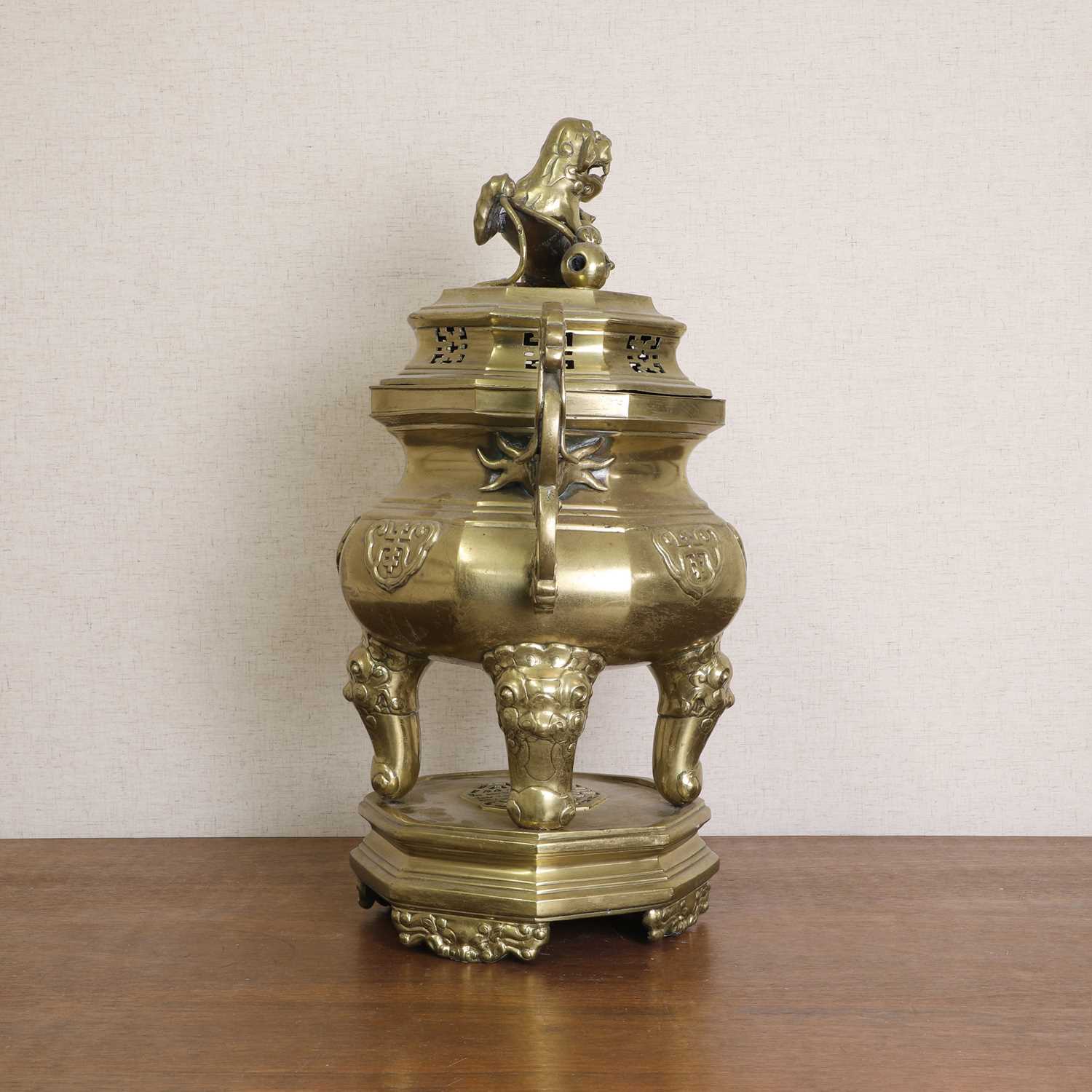 A Chinese brass incense burner, - Image 2 of 8