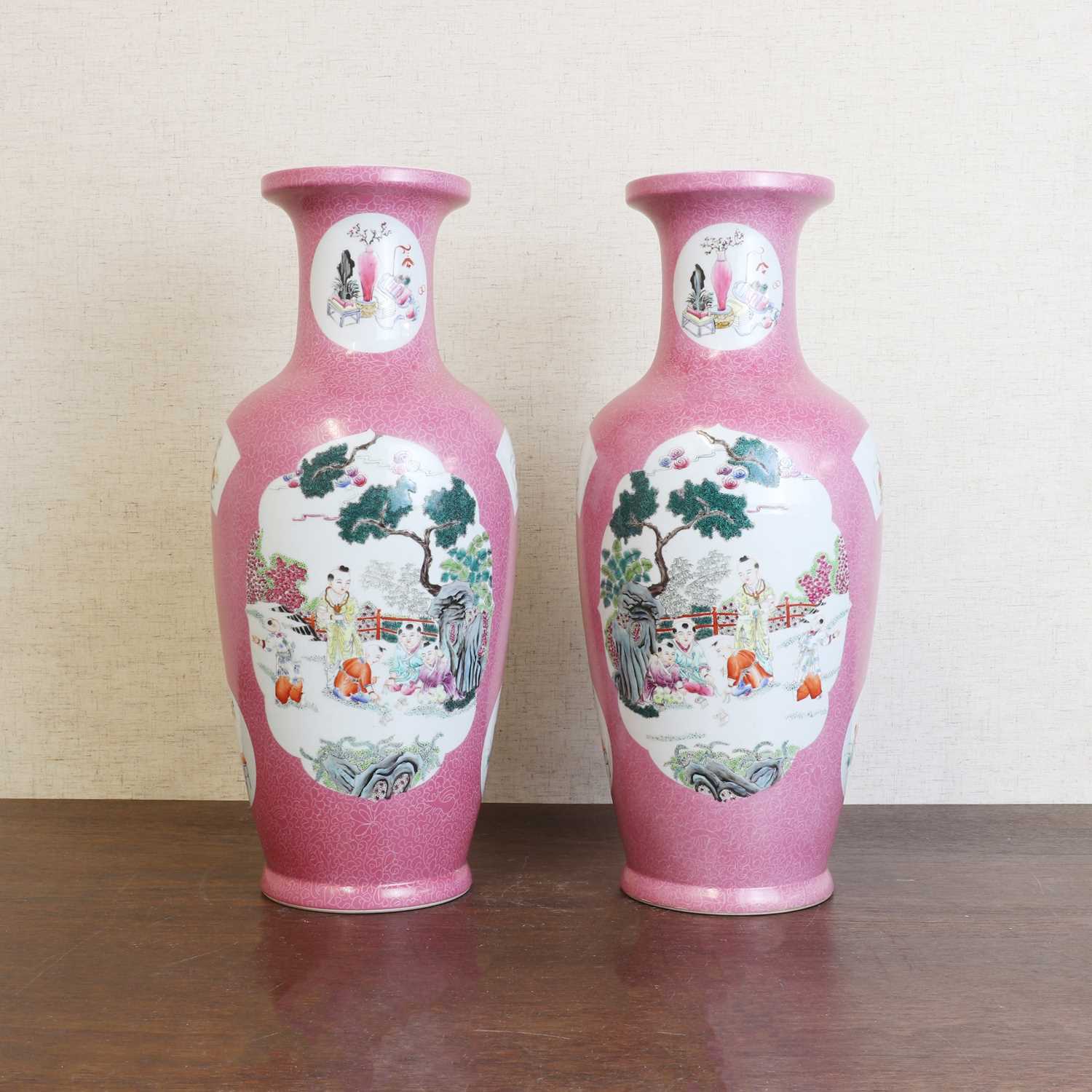 A pair of Chinese famille rose vases, - Image 2 of 9