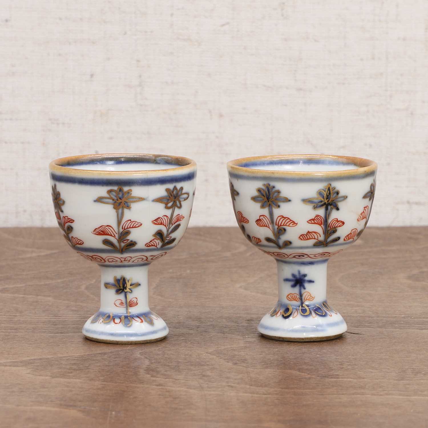 A pair of Chinese stem cups, - Image 3 of 7