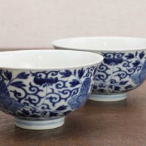 A pair of Chinese blue and white bowls,