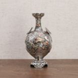 A Japanese inlaid-silver and cloisonné-enamelled vase,