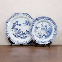 Two Chinese blue and white chargers,