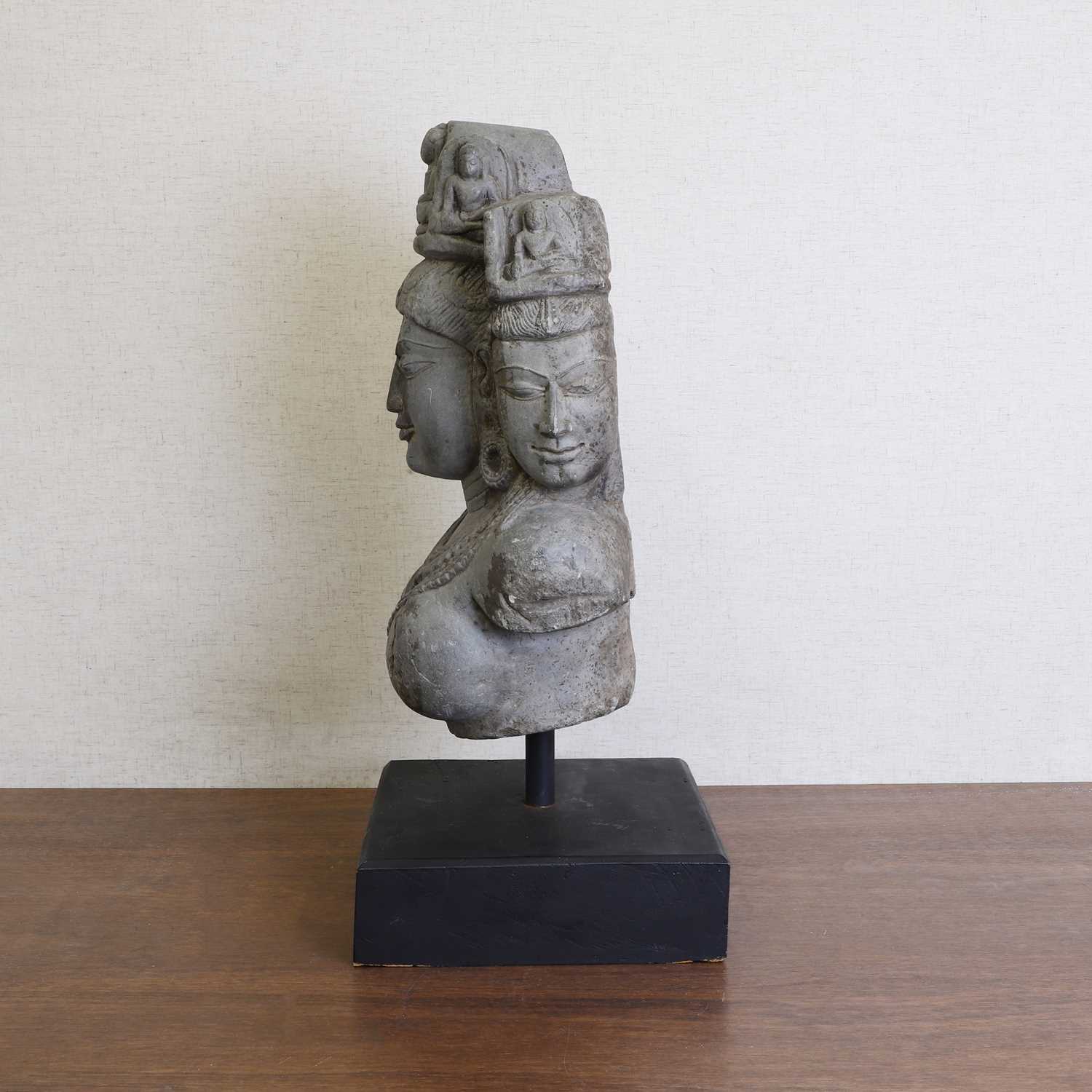 An Indian grey schist head of the Hindu trimurti, - Image 4 of 7