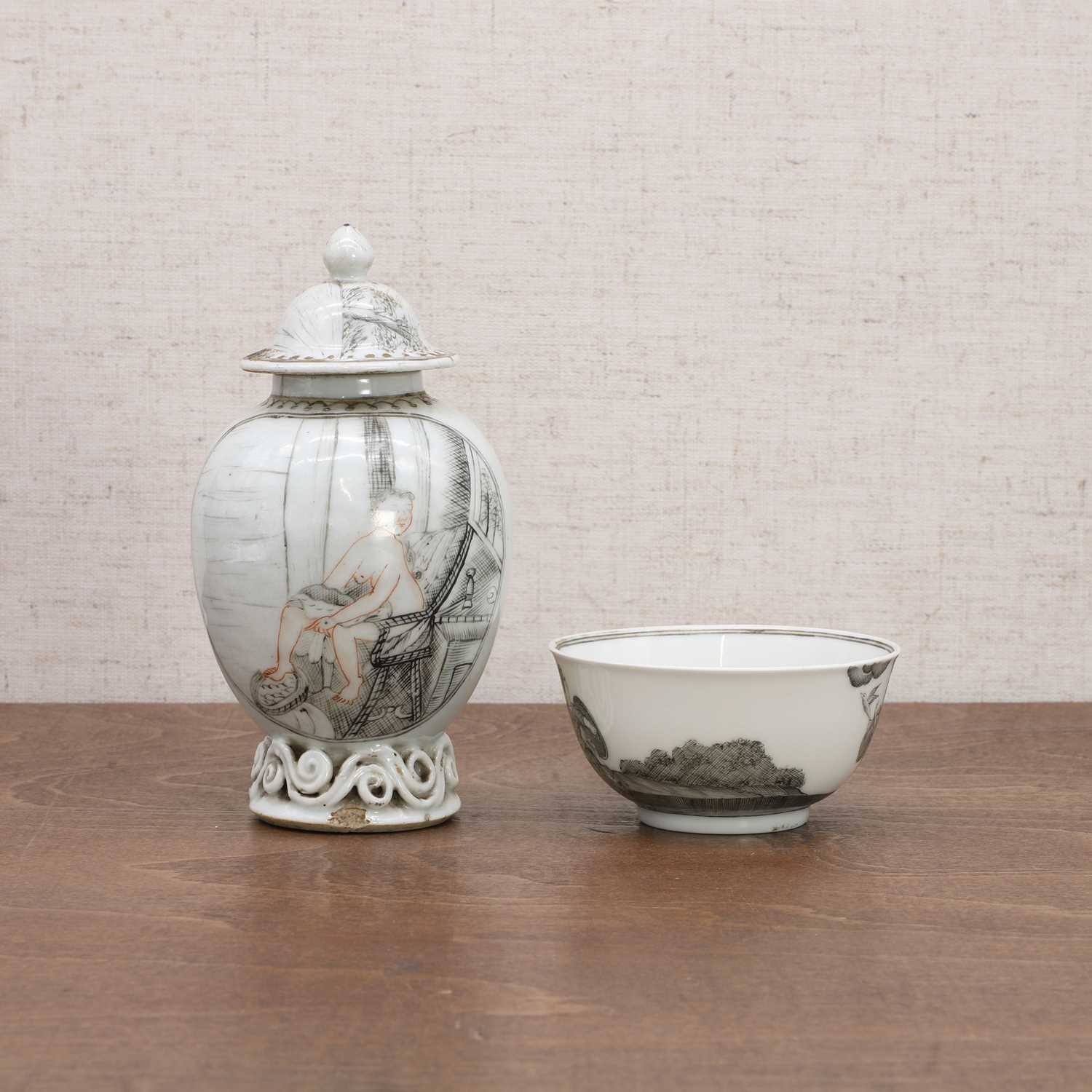 A group of Chinese export en grisaille porcelain, - Image 3 of 9